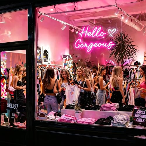 Image of Hello Gorgeous Neon Sign for Wall Decor Light Up Sign Led Signs for Room Party Home Wall Decor USB Powered