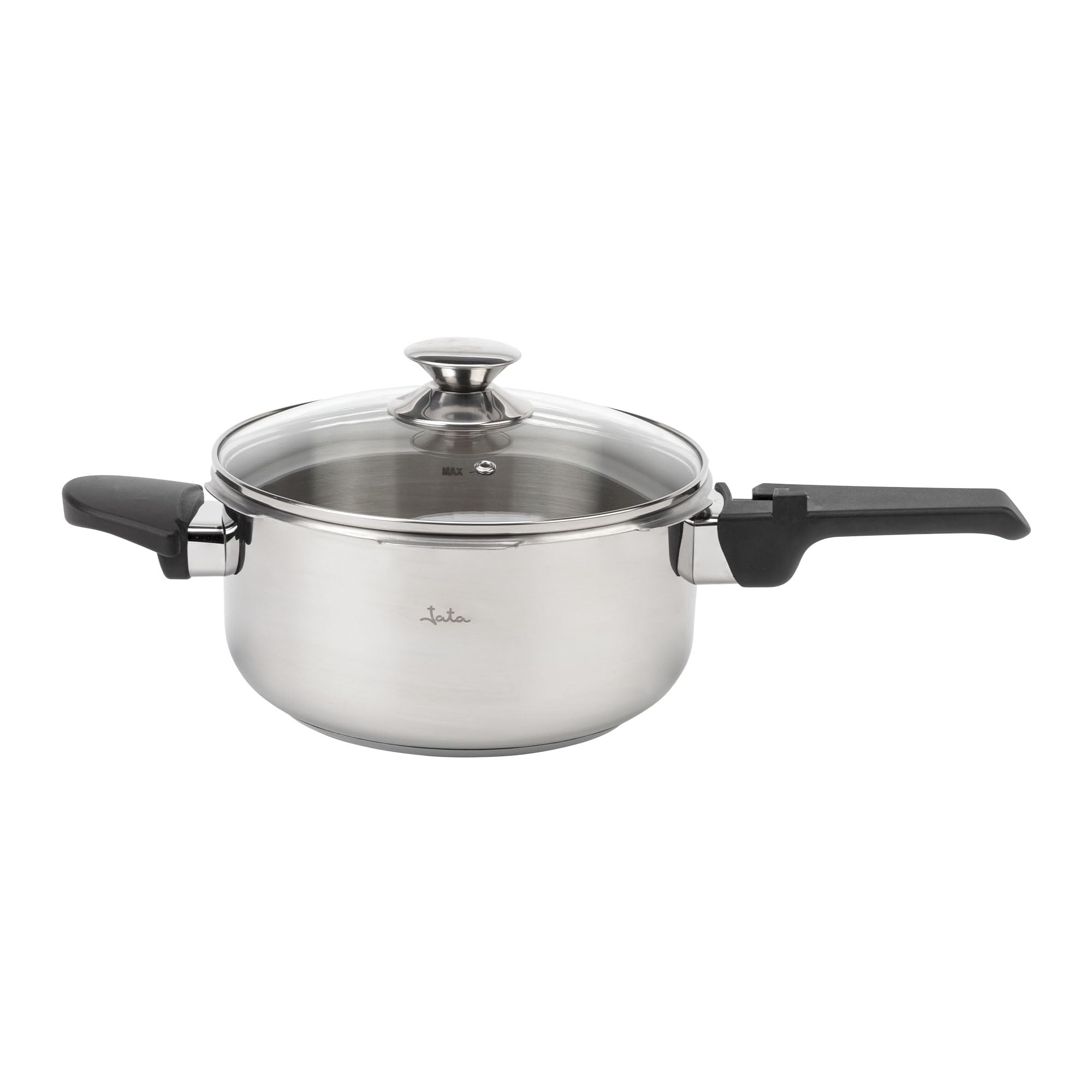 JATA HOGAR HOLL2547 - Ollas a Presión Express 4L + 7L Acero Inoxidable SUS304, Inducción, 2 Niveles de Presión, Triple Sistema de Seguridad, Tapa Cristal, Fondo Difusor