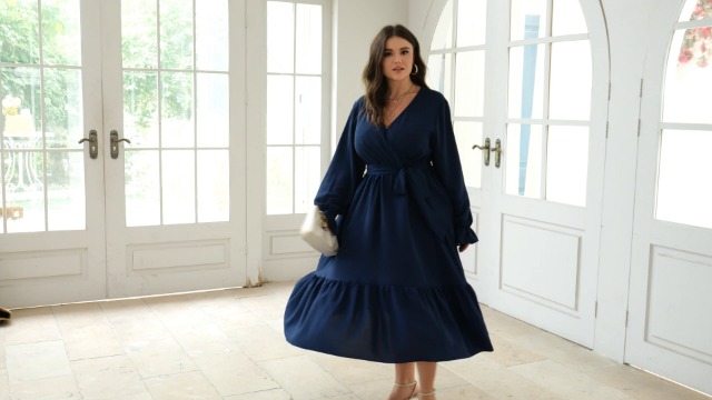 SCOMCHIC Womens Plus Size Wedding Guest Dresses Long Sleeve Faux