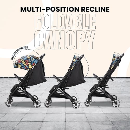 Image of Tinyberg stroller for baby boy 0 to 5 years | 5 Point Safety Harness, Adjustable backrest, 360 Swivel Wheel, Large Storage Basket With Back Pocket | Pram for Baby| One Click Foldable Trolley For Travel (Rainbow Black)