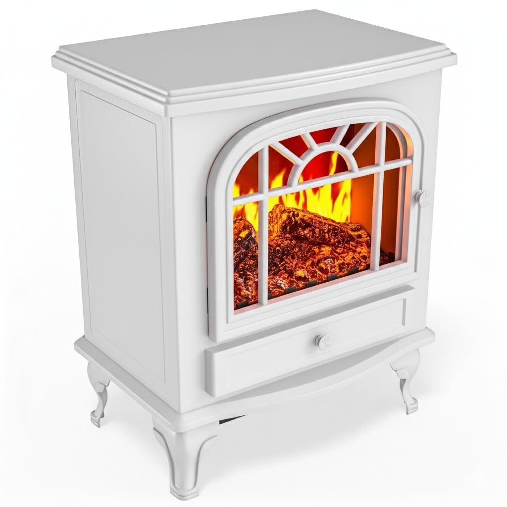 Monzana® Electric Heater 2KW Freestanding Stove with LED Flame Effect, Portable Fan Heater for Home, Fireplace Style, 1000W/2000W Fire Place Adjustable Power, Efficient Heating Solution | White Black