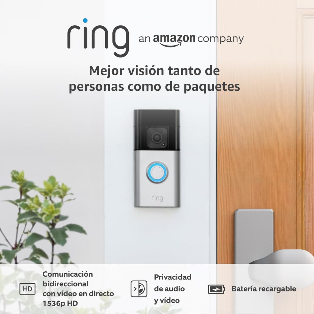 Ring Amazon Battery Video Doorbell Plus | Wireless Video Doorbell with Full Body Video, 1536p HD, Color Night Vision, Wi-Fi, Self-Installation and Free Ring Protect 30 Days
