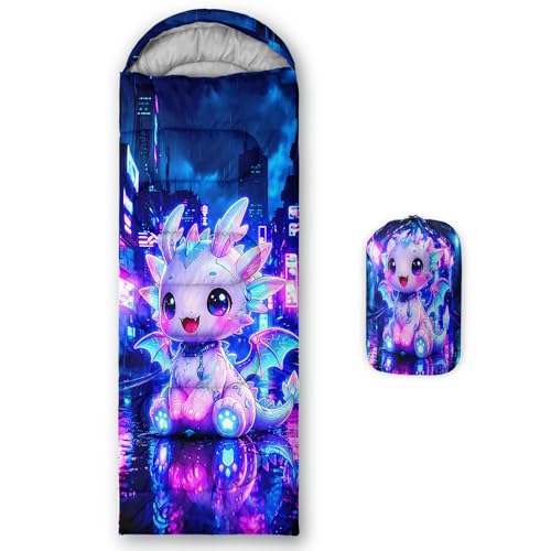 Image of QOOMO Axolotl Cute Camping Sleeping Bags,3 Season Warm & Cool Weather,Lightweight,Waterproof Sleeping Bags for Adults & Kids,Traveling,and Outdoors