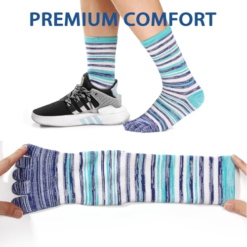 Image of Womens Crew Toe Sock, Colorful Cotton Toe Socks for women Arch Support, Casual Calf Running Five-Toe Design(3&6pairs)