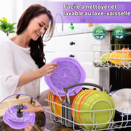 Grand broyeur de poitrine de poulet avec brosse et fourchette ; déchiqueteur de viande visible avec bande antidérapante, poignée ergonomique, sans BPA, adapté pour poulet, porc et bœuf (violet) – vue 4