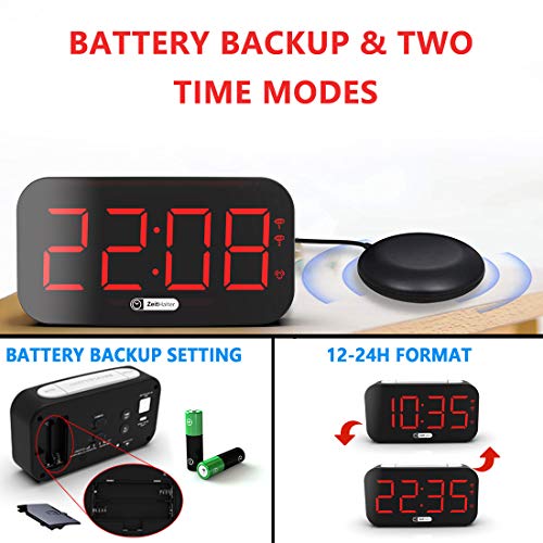 Zeithalter Vibrating Alarm Clock With Bed Shaker, Very Loud, Auto Dimmer, Adjustable Volume, Dual Usb Charging Port, For Heavy Sleeper Hearing Impaired,Loud Alarm Clock, Adapter Include #TOP3