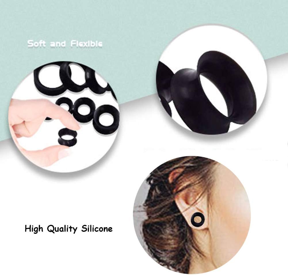 Yungger 3 Pairs/6 Pairs Black White Clear Ultra Thin Silicone Double Flared Flexible Tunnel Ear Stretching Plug Gauge 4g-1 inch