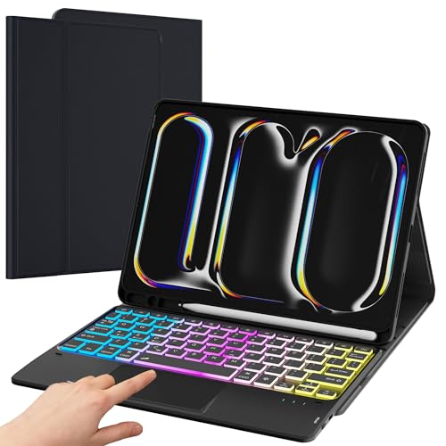 SNOODU 2024 iPad Pro 11�C���` (M4) �g���b�N�p�b�h �L�[�{�[�h�P�[�X: 3�]�[�� 7�F �o�b�N���C�g�t�����O���\�ȃL�[�{�[�h �^�b�`�p�b�h�t�� iPad Pro 11�C���` M4 2024�p ���C�����X�L�[�{�[�h �t�H���I 