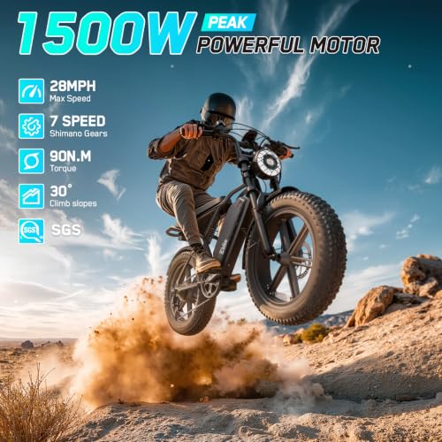 Image of TST Electric Bike for Adults, 1500W Peak Motor 60 Miles Fat Tire Ebike with 48V 15Ah Removable Battery 20 inch Fat Tire Electric Bike, Dual Suspension,R9