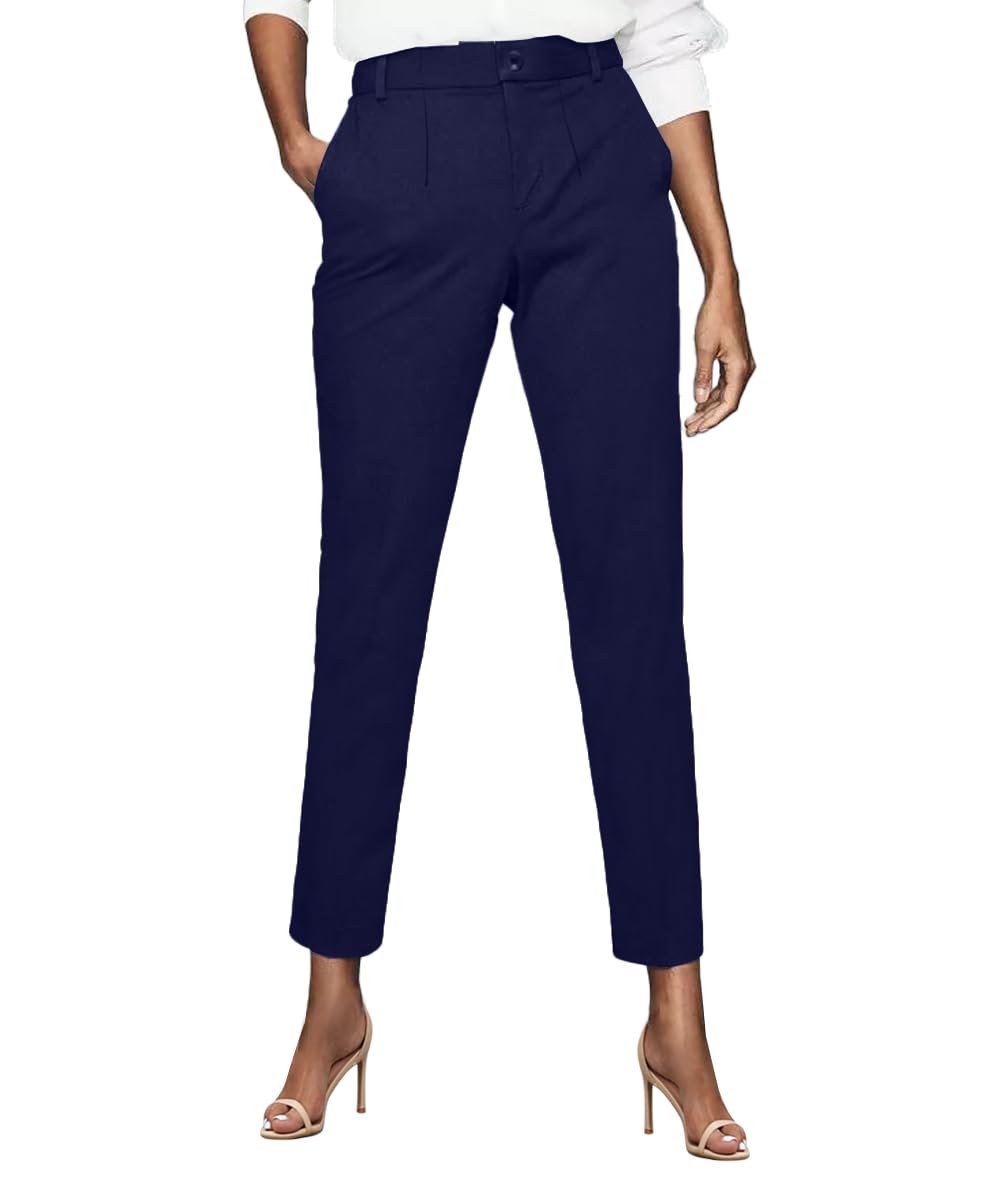 Womens Dress Pants High Stretch Straight Leg Black Pants for Work Business Casual with Pockets