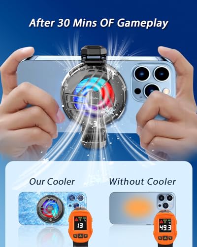Image of Aluan Magnetic Phone Cooler for Gaming, Fast Semiconductor Cooling Chip, 3-Speed LED Display Mobile Cooler, Portable Cell Phone Radiator for iOS and Android