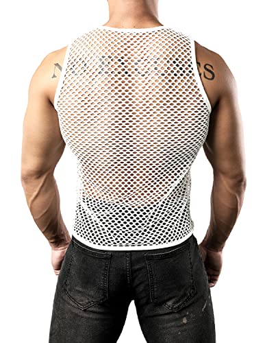 Image of JOGAL Men's Mesh Fishnet Fitted Sleeveless Muscle Top