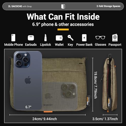 MAGEASY Small Crossbody Bag - Passport Holder for Travel Water-Resistant | Fit 6.9" Phone, Keys, Earbuds & More - 2L Sacoche4