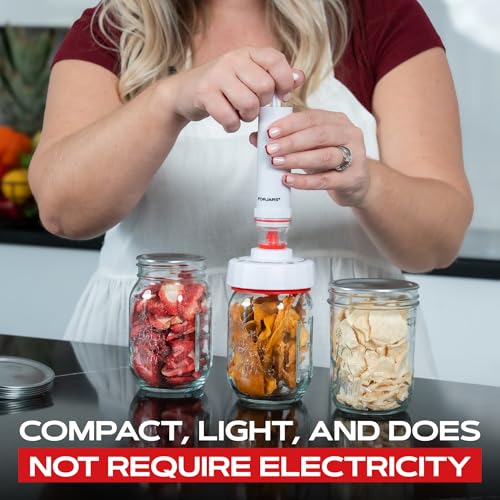 Image of FORJARS Jar Vacuum Sealer Accessory Set for Mason Jars - Compatible with Regular and Wide Mouths, Cordless Pump for Portable Manual Hand Sealing, no electric. Vacuum Sealer with Plastic Lids
