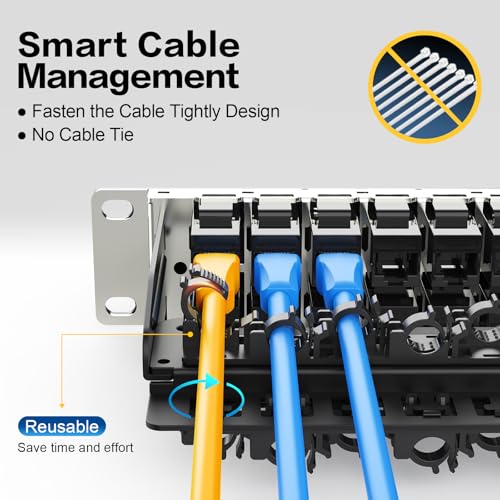 Image of Patch Panel 48 Port with Cat6A Keystone Jack【EC Listed】 UTP with Cable Management and Support Bar for 10 Gigabit Ethernet 110 or Krone Impact Tools Compatible(CAT6A,48Port