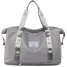 Women Travel Duffel Bag,Sports Tote Gym Bag,Shoulder Weekender Overnight Bag Grey