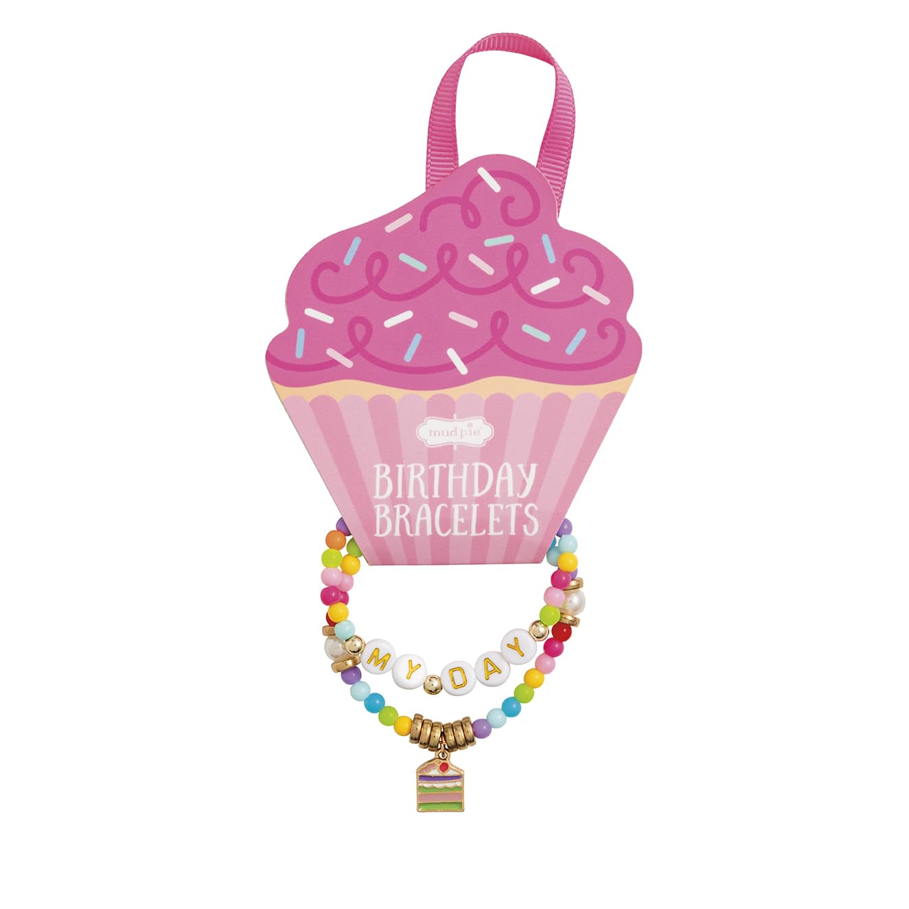 Mud Pie Kids' Pink Cupcake Birthday Bracelet Set