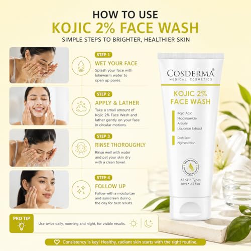Image of Kojic Acid 2% Face Wash with Niacinamide, Arbutin & Liquorice | Brightening Daily Care Face Wash 80ml