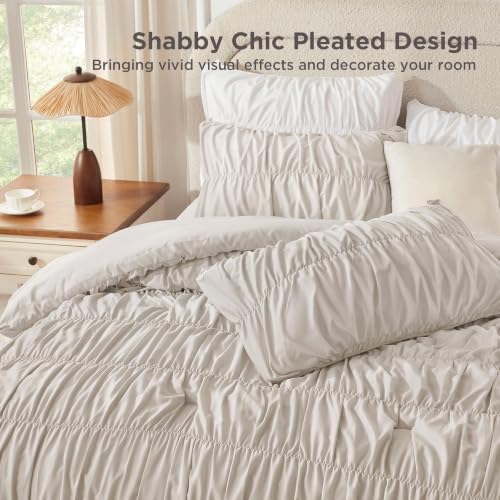 Image of Andency Ruched Linen Grey California King Comforter Set, 3 Pieces Bedding
