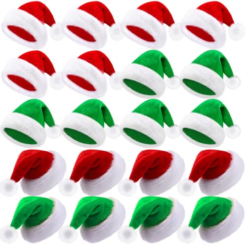 Image of Vicenpal 20 Pcs Santa Hats Bulk for Adults, Red and Green, Classic