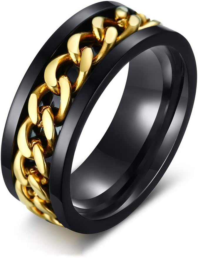 MMTTAO Men's Spinner Fidget Chain Ring Rotation Anxiety Relief Wedding Band for Men Women Stainless Steel Intertwine Ring Motorcycle Biker Bicycle Punk Rock Male Engagement Band Comfort Fit Size 6-15