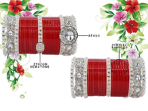 Red Acrylic Chuda Set Bridal AD Diamond Wedding Chura Punjabi Bangles