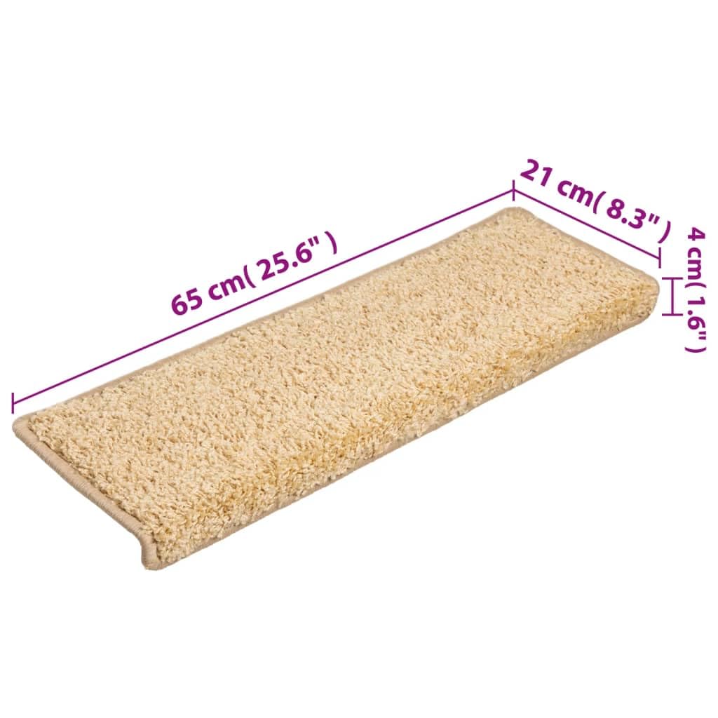 vidaXL Alfombrillas para escaleras 15 Unidades 65x21x4 cm Color Crema Borde Rectangular