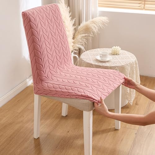 Image of HOMETHREADS Stretchable Elastic Jacquard Chair Seat Cover - Removable & Washable, Durable Seat Protector for Dining Room, Kitchen, Restaurant & Party Chairs (Pink, Pack of 8)