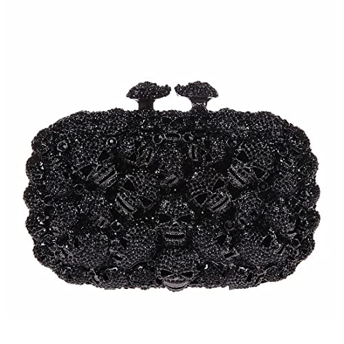 DJBM Glitter Skulls Rhinestone Purse Women's Clutch Handbags Crystal Evening Bags Diamond Evening Clutches for Party Prom, Black