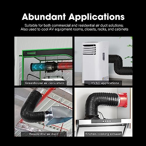 Vivosun 4 Inch 8 Feet Black Non-Insulated Flex Air Aluminum Ducting Dryer Vent Hose For Hvac Ventilation W/Two 4 Inch Stainless Steel Clamps #TOP5