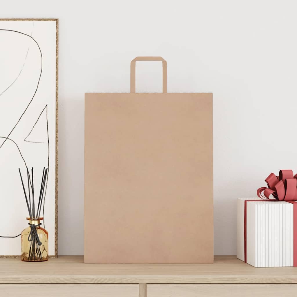 Sacchetti di carta marrone con maniglie, 50 pezzi, 32 x 12 x 42 cm, sacchetto regalo in carta naturale con manico corda, ideale per feste, shopping e imballaggio durevole.