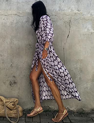 Image of Bsubseach Stylish Tie Dye Open Front Long Kimono Swimsuit Coverup for Women