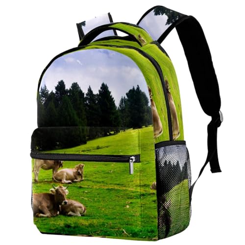 Sac à dos d'école motif vache de prairie 29.4x20x40cm pour ados