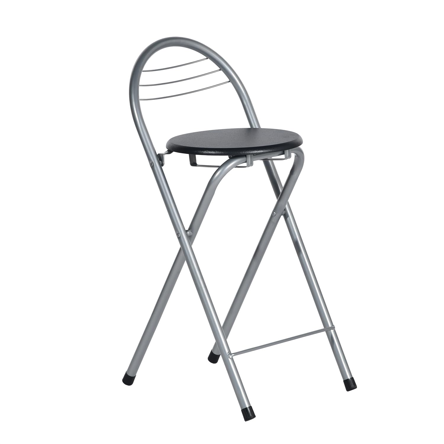 Taburete plegable con respaldo, taburete de metal con asiento redondo de PVC, silla de bar, silla de bar, taburete de cocina, salón, cocina, ahorro de espacio (1)