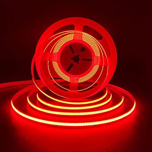 HAMRVL COB LED Strip Lights Red,DC12V 16.4ft/5M 320leds/M CRI90 Bright Flexible LED Tape 8mm, for Indoor Home Cabinet，Bedroom,Kitchen,Stage,Backlight DIY Lighting(Without Power Supply) (Red)