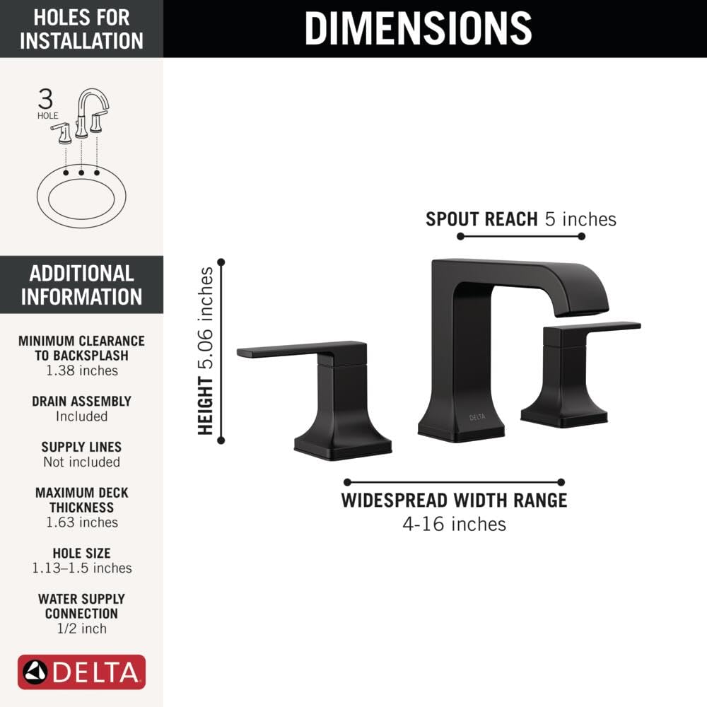 Delta 3 Hole Velvet Curved Spout Bathroom Faucet, Black Bathroom Sink Faucet, 2 Handle Bathroom Faucet, Bath Faucet - Image 3