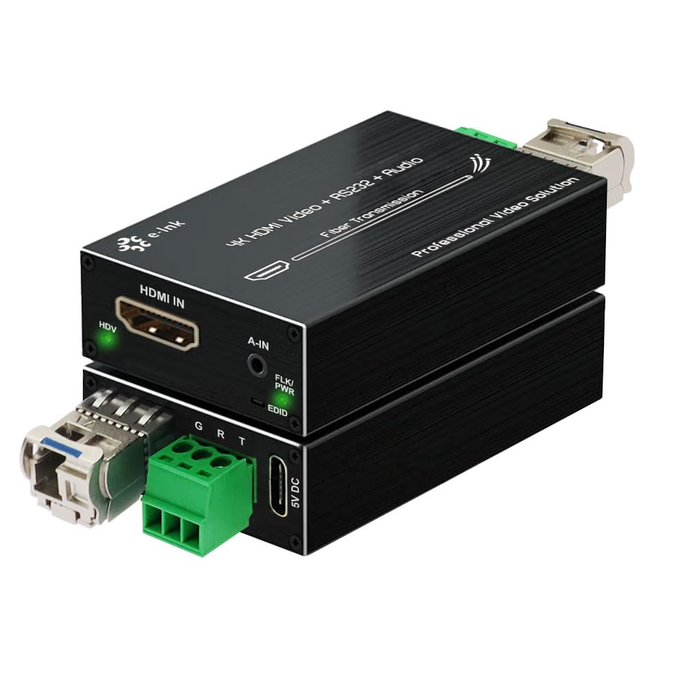 Mini 4K HDMI Fiber Extender - HDMI to Fiber Converter, 4K Video Optical Transceiver Up to 20km Over Single-Mode Optical with External Stereo Audio and RS232