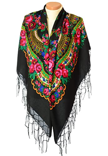 Scarf Wrap Traditional Ukrainian Polish Fringed Floral Neck Head Shawl2