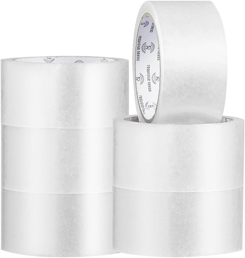 REQUISITE NEEDS Heavy Duty Strong Packaging Tape, Great For Packing, Shipping & Moving, 6 Roll (Clear, 48MM x 66M)