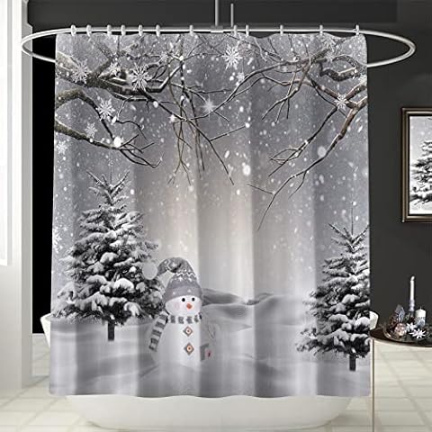 GOOESING Cute Snowman Winter Shower Curtain Cover