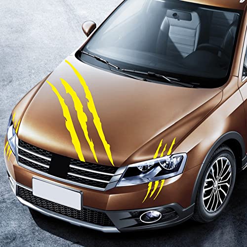 Image of Car Decals Claw Mark Stickers to Cover Hood Headlights Scratches, Modified Cars /Vans /SUVs /Trucks, Pack of 3 (Yellow)