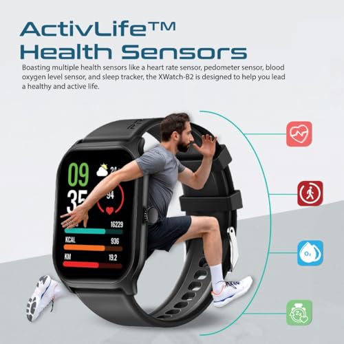 Image of Promate Xwatch-B2 Smartwatch with 2.01 inch Ultra Large Display, BT Calling, 15 Days Battery Life, 123+ Sports Modes, IP67 Water Proof, Smart Notifications, Real-Time HR Monitor, 200+ Watch Faces (Black)