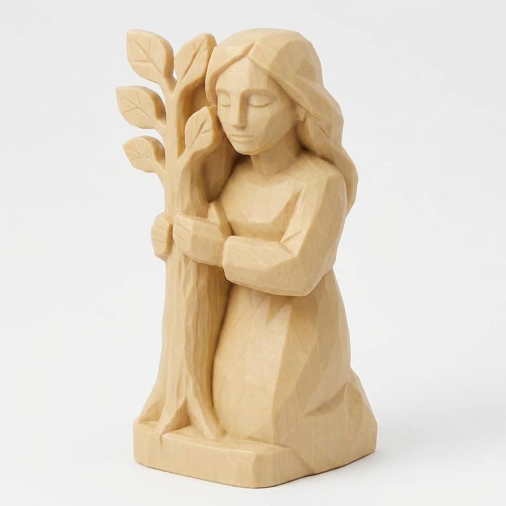 Wood Carved-Like Nature's Embrace Figurine in White Oak Finish - 3D Printed in Canada (White Oak)