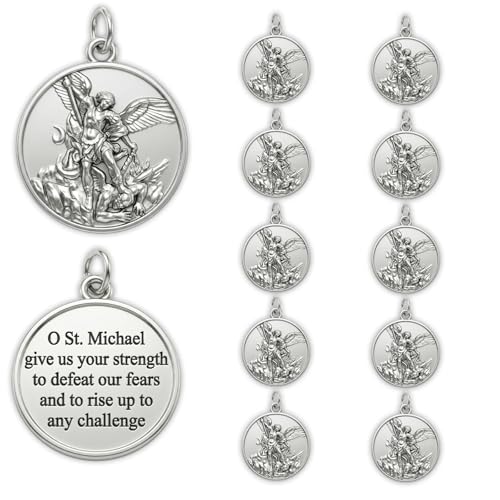 Rlcvecv 10 Pcs St Michael Medal Saint Michael Pendant St Michael Pendant for Archangel Michael Necklace San Miguel Arcangel Medalla Religious Medals for Men Women