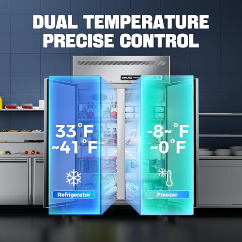 Coolake 48" W 2 Door Commercial Refrigerator and Freezer Combo, 36 Cu.ft 2 Section Stainless Steel Solid Door Fan Cooling Upright Reach in Freezer for Restaurant, Bar, Shop, Garage on Fridge.com