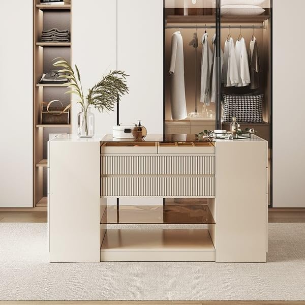 NG Decor 60" W Modern Off White Dresser with Doors & Drawers Walk in Closet Island Jewelry Storage-picture-22