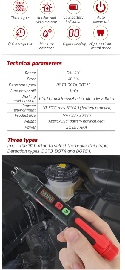 TA15A PenBrake OilTester for DOT 3 DOT4 DOT5.1Brake FluidTester
