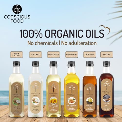Image of Conscious Food Cold Pressed Virgin Coconut Oil | 250ml | Certified Organic | For Cooking, Hair Health and Skin Care | Good for Oil Pulling