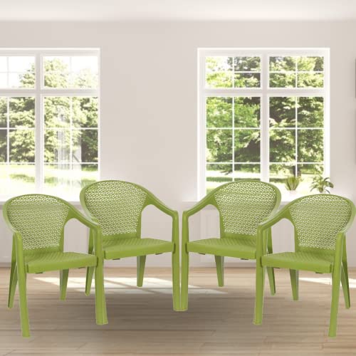 Image of ITALICA Oxy Plastic Chair for Home, Office, Living Room /Glossy + Matte Finish Plastic Outdoor Chair /Patio Chairs for Balcony | Suitable for Indoor & Outdoor (5202, Green, Set of 2 Chair)
