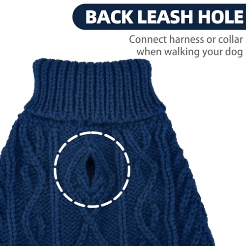 Image of PUPTECK Dog Sweater, Turtleneck Warm Knitted Pullover Coat, Thick Cable Knitwear Clothes in Winter, Pet Apparel Outfits for Small Medium Dogs, for Cold Weather Indoor & Outdoor, Deep Blue M